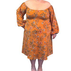Pinup Couture The Swann Dress in Mustard Floral Stretch Crepe Size 4X